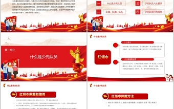红色简洁鲜艳的红领巾PPT红色卡通中国少年先锋队少先队礼仪基本规范主题课件模板