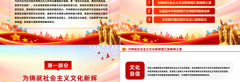 红色庄严极简风坚定文化自信建设社会主义文化强国PPT深入学习习近平文化思想专题党课课件模板