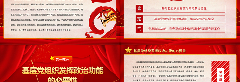 红色大气充分发挥基层党组织的政治功能PPT党员干部学习教育专题党课党建课件