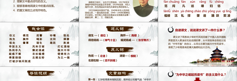 优质为中华之崛起而读书语文教学课件PPT模板