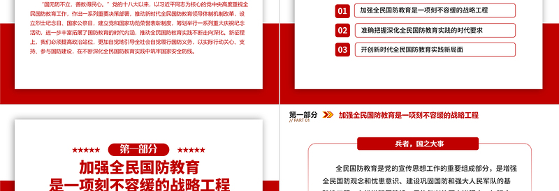大气简洁不断深化全民国防教育实践PPT红色简洁增强全民国防观念和忧患意识筑牢国家安全防线课件