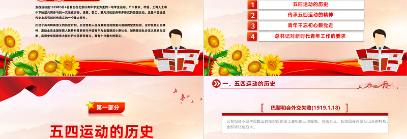 五四青年自强不息PPT红色精美学习五四精神团课课件