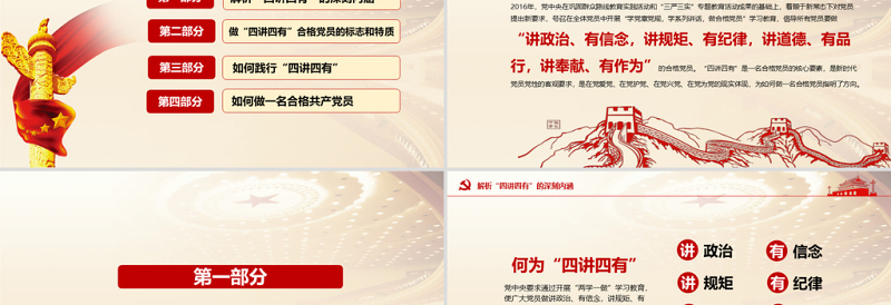 大气简洁微党课四讲四有学习教育党课PPT模板