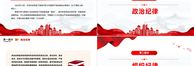 学习新修订的《中国共产党纪律处分条例》PPT简洁创意党的六大纪律课件