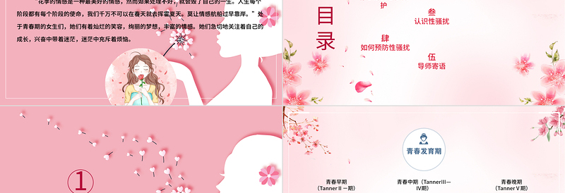 大气精美粉色温馨女生青春期心理健康预防性侵害安全主题教育班会