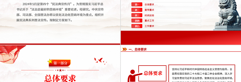 简洁大气优化法治化营商环境2024年民法典宣传月工作方案PPT下载