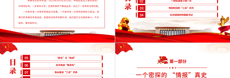 简洁实用档案里的百年团史PPT红色大气共青团员百年团史学习专题团课课件