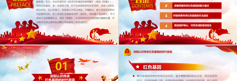 简约大气原创传承红色基因担当强军重任教育PPT强军梦-版权可商用