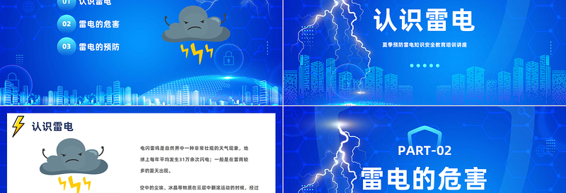 防雷电安全教育PPT卡通风夏季预防雷电知识安全教育培训讲座课件模板