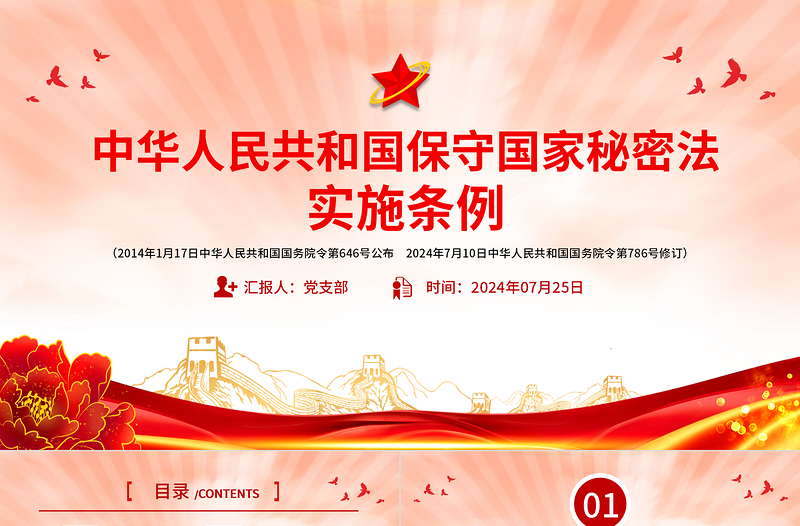次年修订版《中华人民共和国保守国家秘密法实施条例》PPT课件