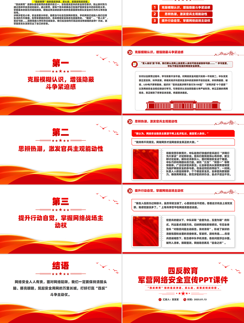 大气精美四反教育PPT军营网络安全宣传课件下载