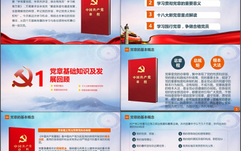 红色大气学习党章（2012年修改版本）党规党支部党委两学一做做合格党员PPT