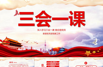 精美时尚红色党建党员十九大落实三会一课制度党政教育微党课ppt模板