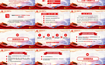 精美时尚红色党建党员十九大落实三会一课制度党政教育微党课ppt模板