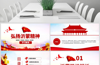 时尚大气原创弘扬沂蒙精神践行初心使命谱写新时代红色精神PPT-版权可商用