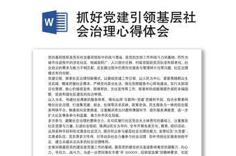 通用抓好党建引领基层社会治理心得体会