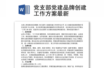 优秀党支部党建品牌创建工作方案最新