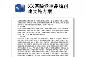 优秀XX医院党建品牌创建实施方案