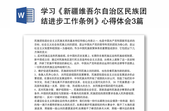 优秀学习《新疆维吾尔自治区民族团结进步工作条例》心得体会3篇