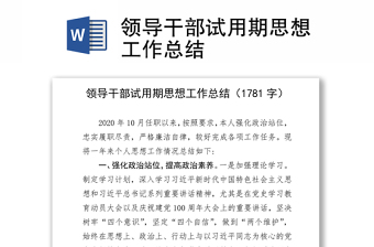 优质领导干部试用期思想工作总结