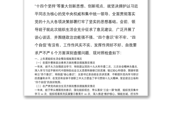全新党支部专题组织生活会对照检查情况汇报