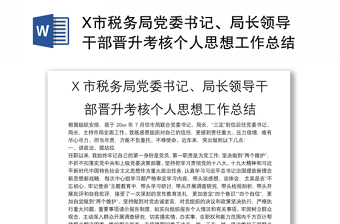 优质X市税务局党委书记、局长领导干部晋升考核个人思想工作总结