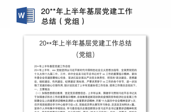 全新20**年上半年基层党建工作总结（党组）