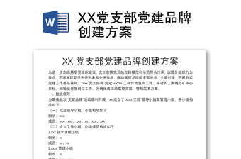 优秀XX党支部党建品牌创建方案