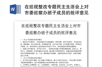 实用在巡视整改专题民主生活会上对市委巡察办班子成员的批评意见