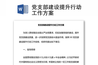 优质党支部建设提升行动工作方案