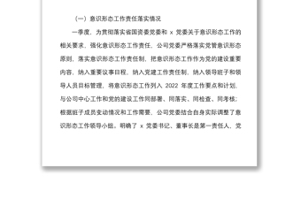 精品第一季度意识形态分析研判报告范文国企集团公司工作汇报总结