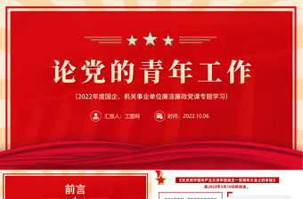 论党的青年工作PPT简约大气党政风论党的青年工作专题党建党课学习课件模板