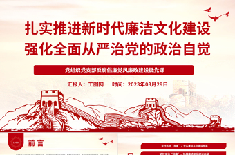 扎实推进新时代廉洁文化建设强化全面从严治党的政治自觉PPT红色简洁基层党组织党支部反腐倡廉党风廉政建设微党课课件