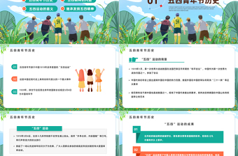五月春意盎然青年风华正茂PPT卡通风风纪念五四运动104周年主题班会课件模板