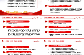 民族团结进步宣传月应知应会知识PPT红色时尚中华民族一家亲同心共筑中国梦知识汇总课件