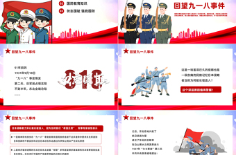 勿忘国耻强我国防PPT红色党政风九一八国防教育课件模板下载