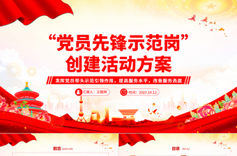 大气简洁党员先锋示范岗创建活动方案PPT红色大气党员先锋岗工作目标及创建标准课件