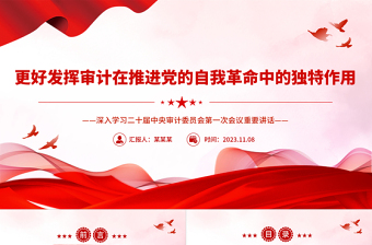 红色精美深入学习二十届中央审计委员会第一次会议重要讲话PPT专题课件模板