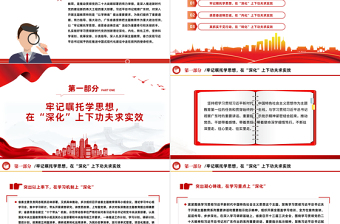 红色光效牢记嘱托学思想感恩奋进铸忠诚PPT红色质感扎实推动新时代党的创新理论深化内化转化新思想微宣讲