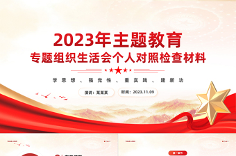 红色简洁专题组织生活会个人对照检查材料PPT红色党政风主题教育专题党课课件