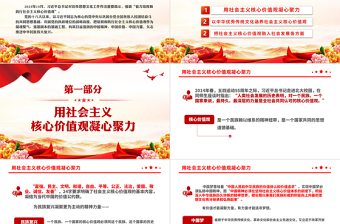 简洁风着力培育和践行社会主义核心价值观PPT红色简洁习近平文化思想主题微党课