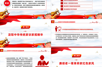红色庄严培养新时代领导干部好家风PPT红色党建风把家风建设摆在重要位置课件模板