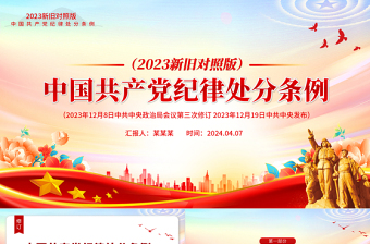2025精美党政风2023年新旧对照版解读中国共产党纪律处分条例PPT