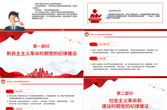 红色精美党的纪律建设百年历程党纪学习教育微党课PPT