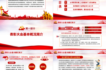 红色党政风大气党政风全国劳动模范和先进工作者表彰大会重要讲话弘扬劳模精神PPT