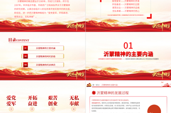 红色精美弘扬沂蒙精神PT建党100周年中国精神谱系爱党爱军开拓奋进艰苦创业红色基因凝聚奋进伟力党员辅导专题党课