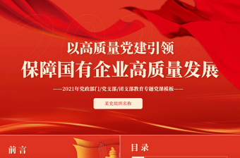 大气简洁以高质量党建引领保障国有企业高质量发展PPT2021年党政部门党支部团支部教育专题党课课件