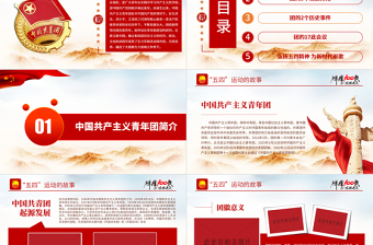 时尚大气百年光辉历程中国共青团团史PPT红色精品庆祝共青团团史100周年专题党课课件模板下载