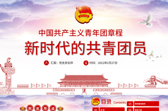 大气时尚新时代的共青团员PPT深入学习中国共产主义青年团章程专题课件模板