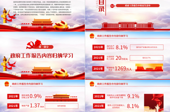 红色精品政府工作报告中的民生清单PPT学习贯彻2022全国两会精神政府工作报告解读党课课件